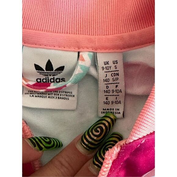 Adidas Trefoil Pink Floral Flower Track Jacket Youth Kids Unisex Sz Small - Picture 2 of 6